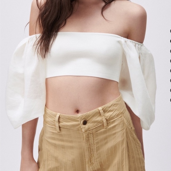 Zara Tops Zara 24296 White Combination Organza Crop Top Xs Poshmark